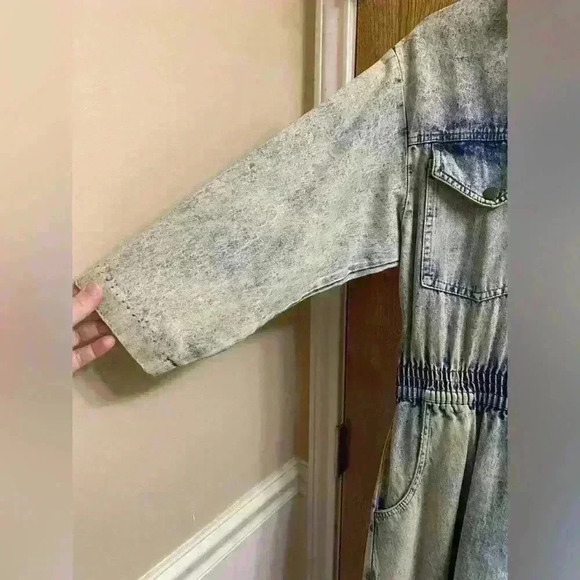 Vintage Dreams Acid Wash Long Denim Maxi Dress With Elastic Waist & Buttons Sz M - Picture 8 of 12